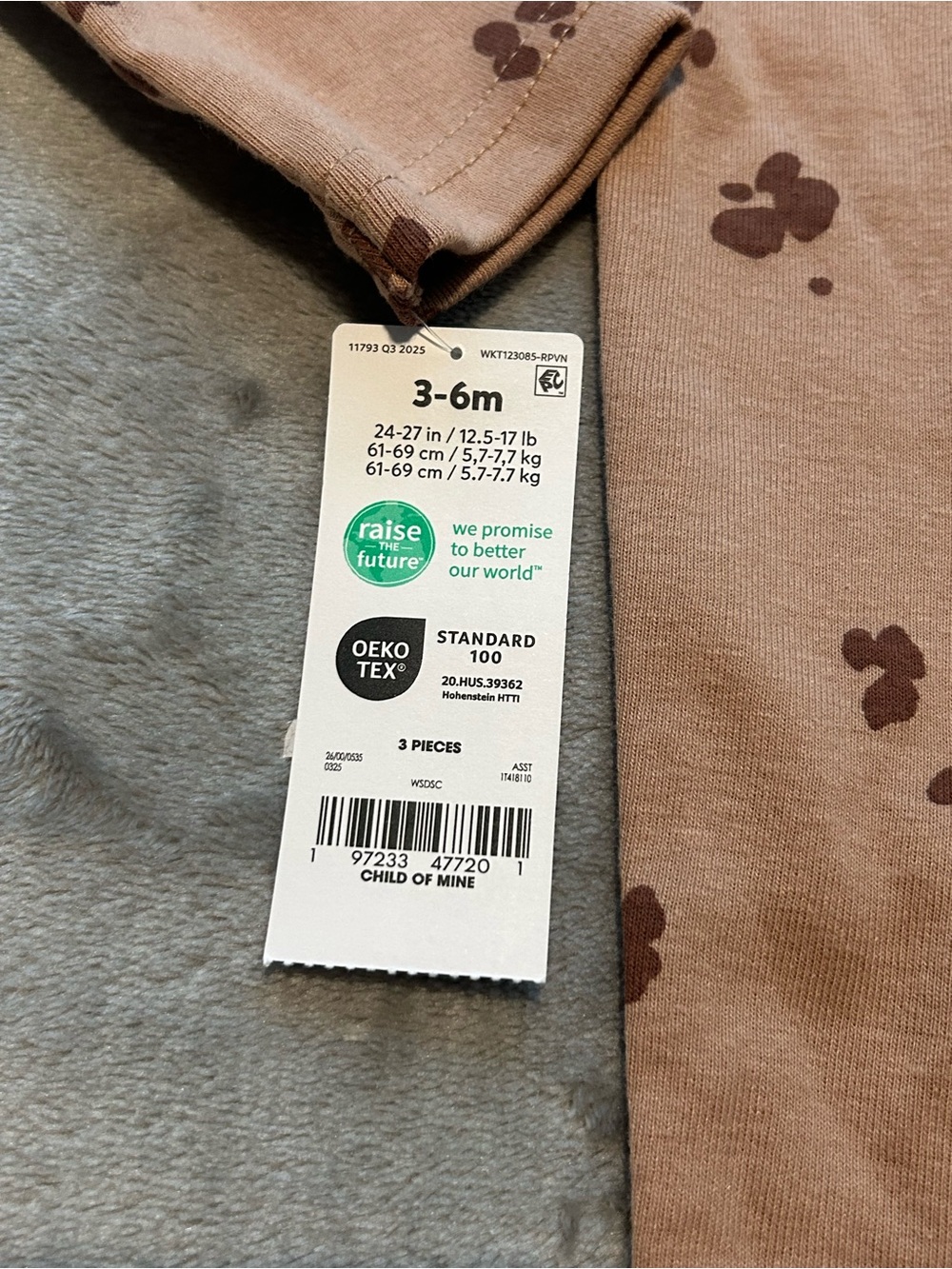 Carter's Cream Fuzzy Hooded Vest with Brown Paw-Print Onesie and Pants - Picture 3 of 4